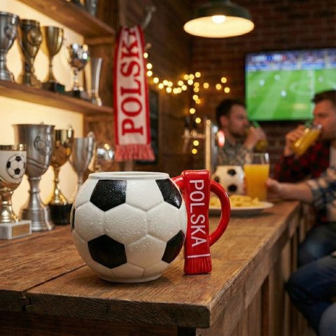 Kubek piłka z szalikiem - Polska i podkładka piłkarska - XXL 700 ml