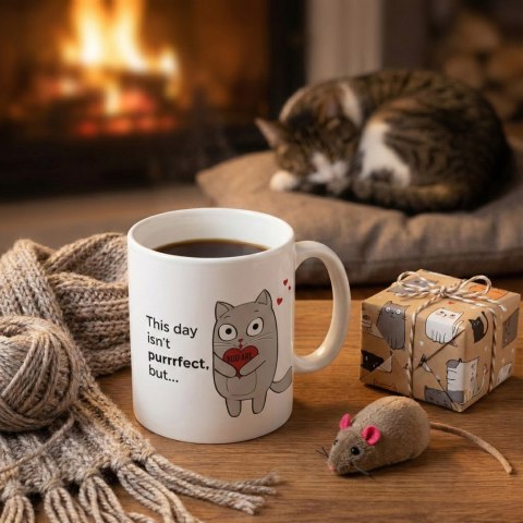 Zaskakujący kubek z kotem magiczny z wiadomością