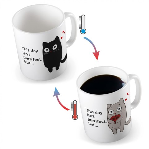 Zaskakujący kubek z kotem magiczny z wiadomością