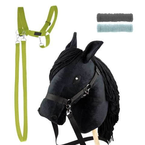 Zestaw Skippi - Hobby Horse czarny i dodatkowy kantar - jasny zielony